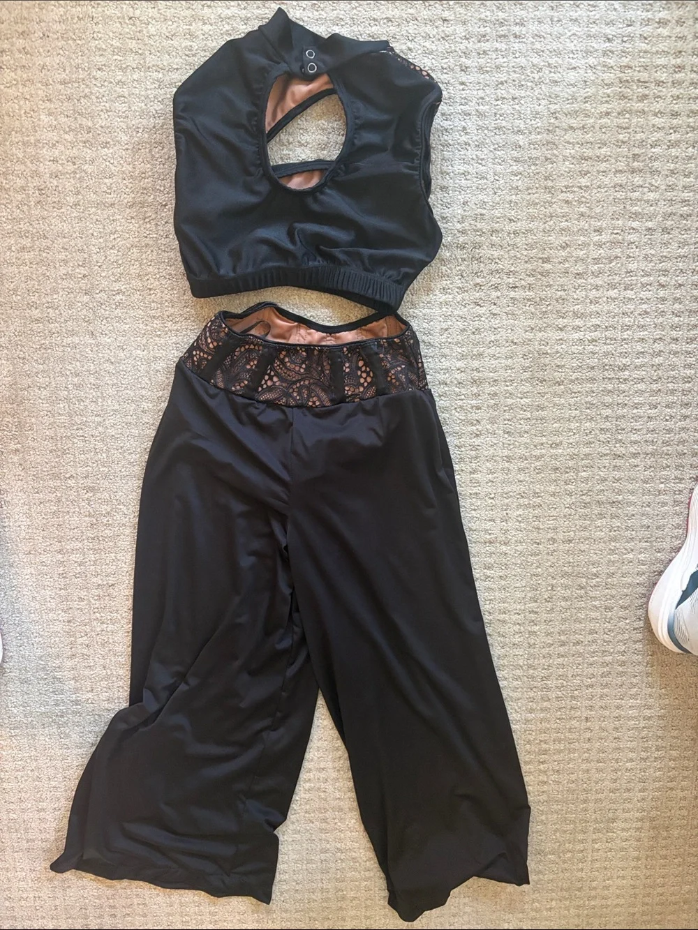 Black with lace pants and crop top dance costume
